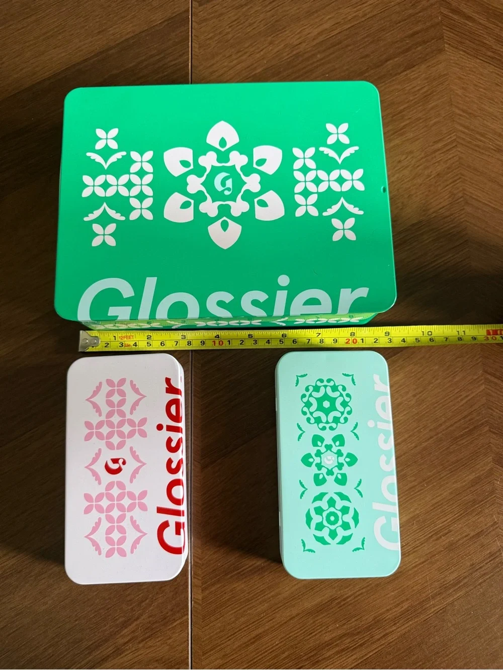 Glossier Tin Trio in Teal, Pink and Mint